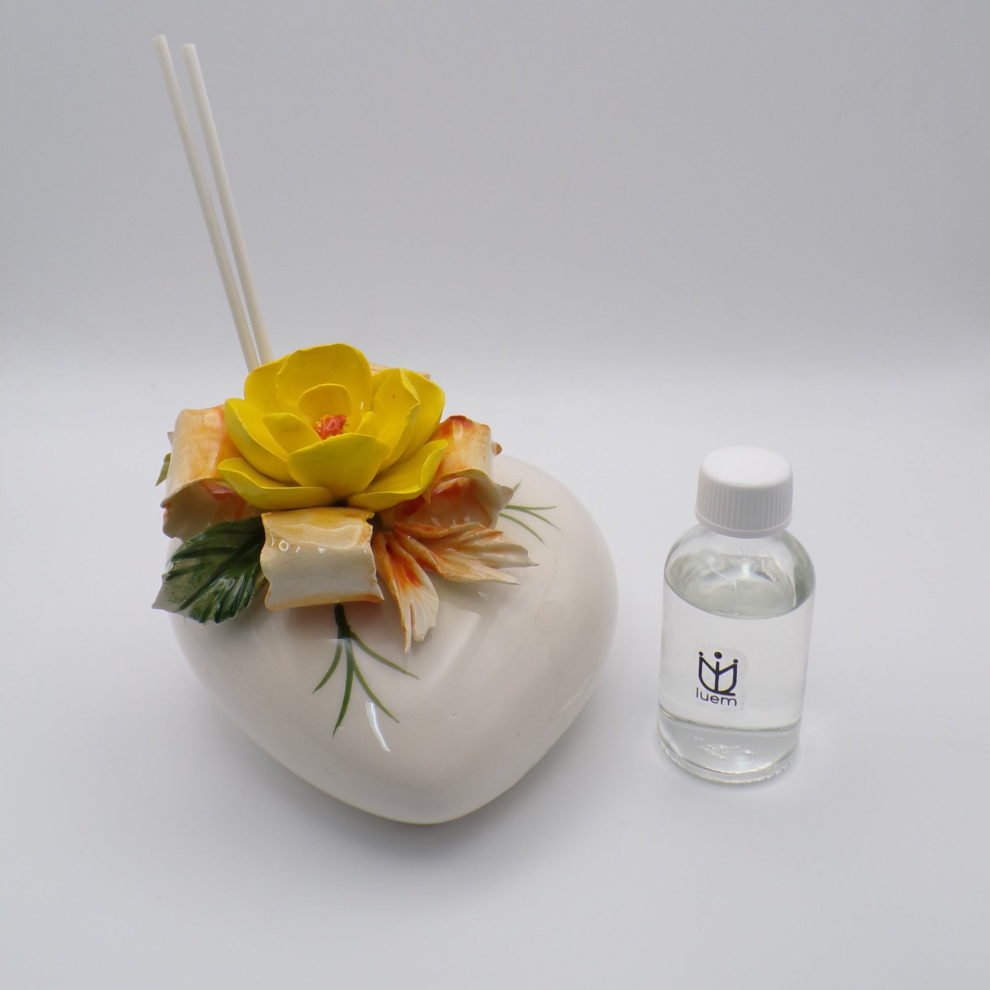 Profumatore cuore con Rosa Tea in Ceramica