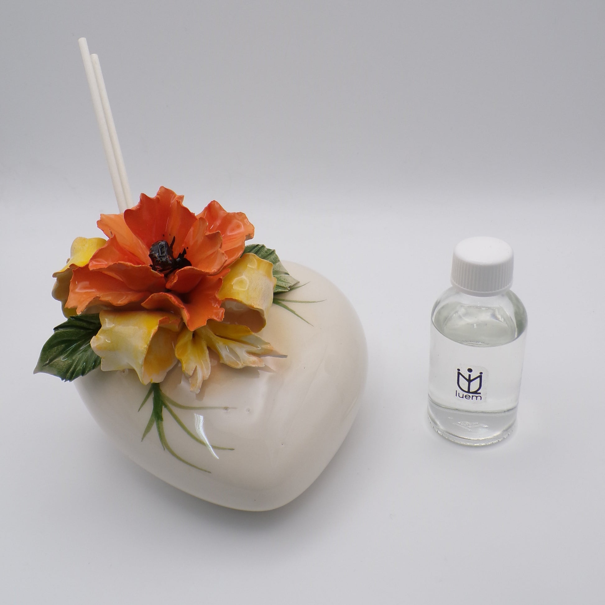 Profumatore cuore con Papavero arancione in Ceramica