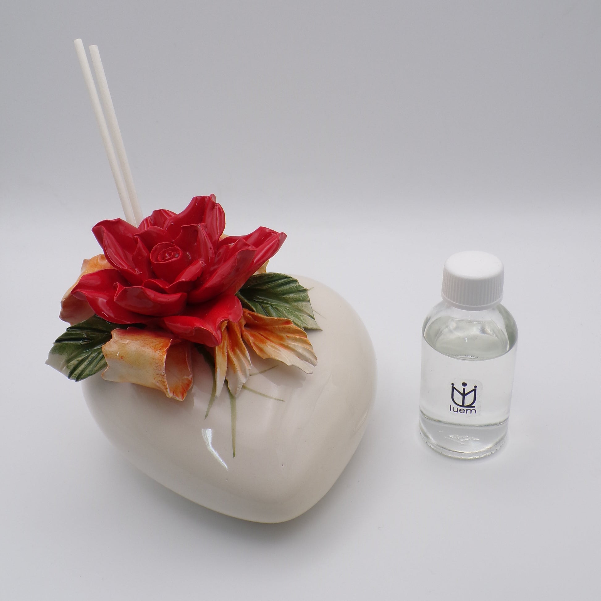 Profumatore cuore con Rosa rossa in Ceramica