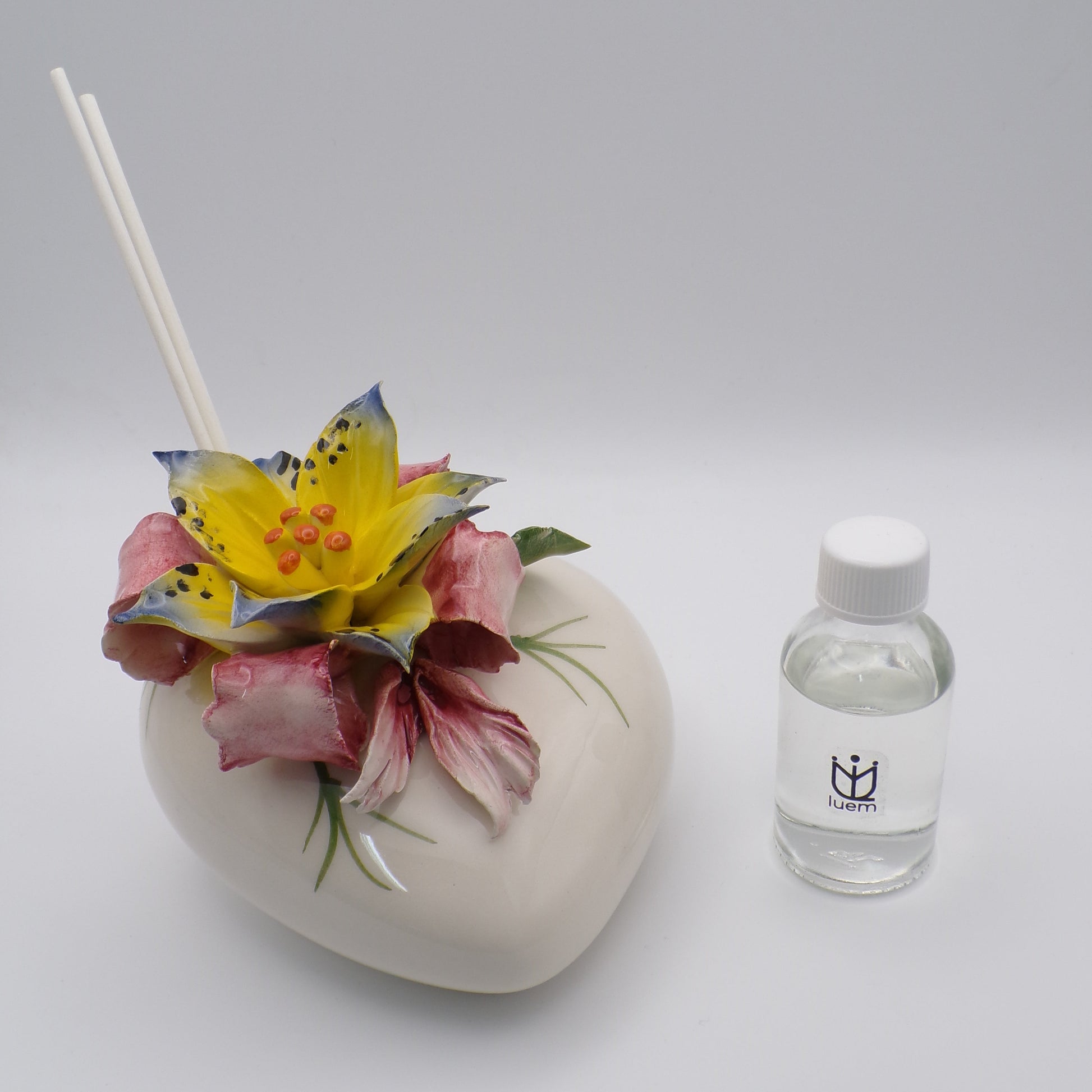 Profumatore cuore con Orchidea Blu e Gialla in Ceramica