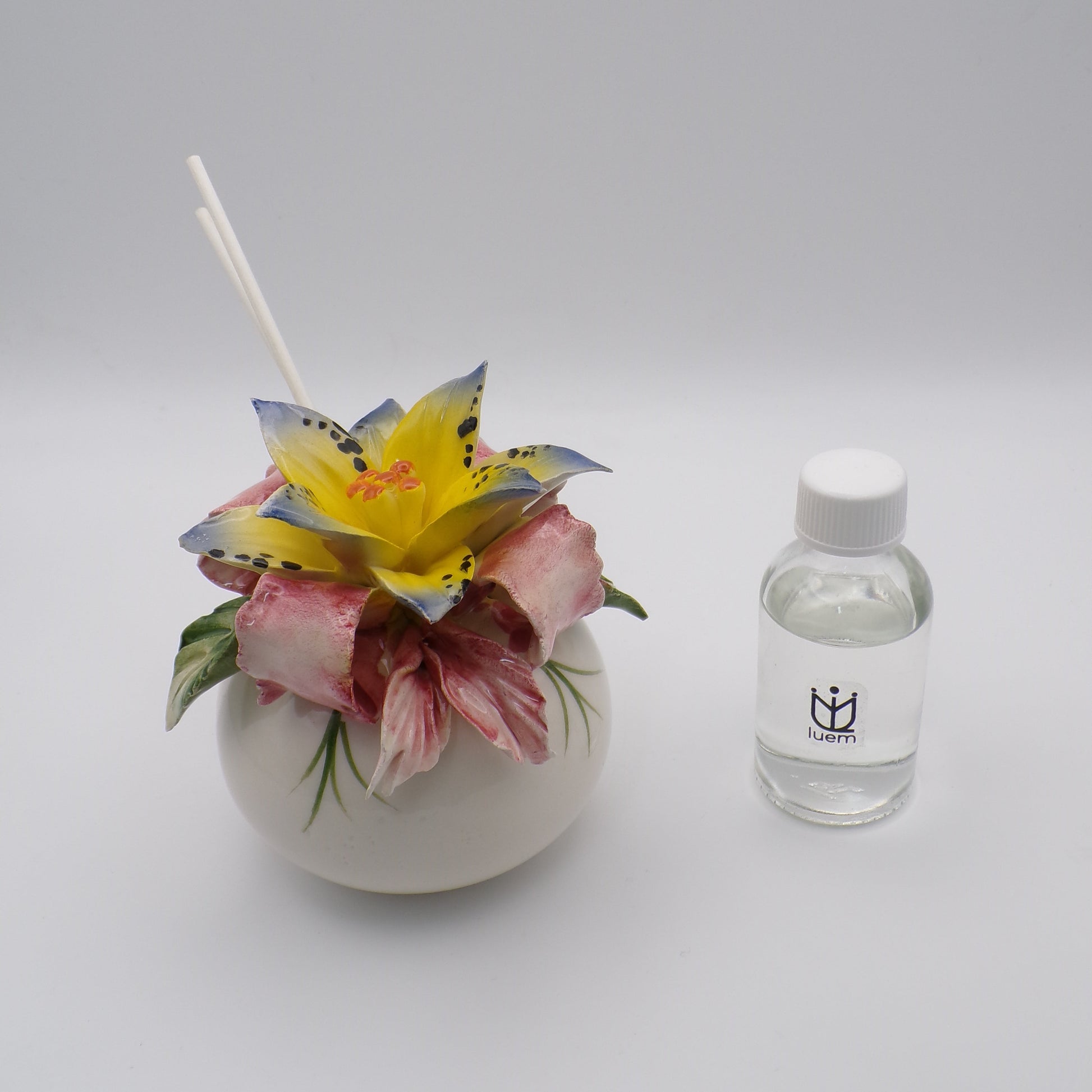 Profumatore sfera con Orchidea Blu e Gialla in Ceramica