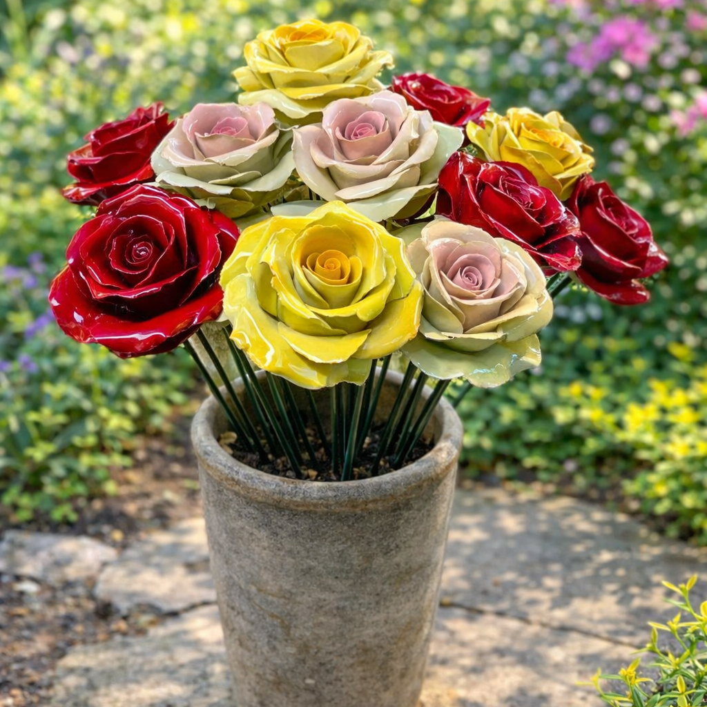 Rosa su stelo in ceramica