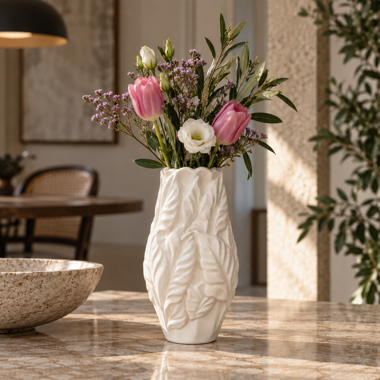Vaso foglie bianco